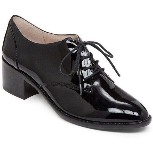 LOUISE ET CIE Lo-Fenn Lace Up Black Patent Leather Derby Shoes 8 Heeled Oxford W - Picture 1 of 9
